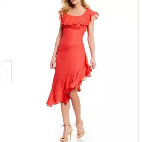 Nicole Miller Womens Orange Square Neck Flutter Sleeve Sheath Dress 6 #N642 - Picture 1 of 7